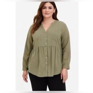 Torrid Sage Green V-Neck Blouse